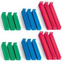 Kit 18 Clips Plásticos Vedação Alimentos Prendedores Pacotes Coloridos Ordene