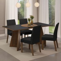 Conjunto Sala de Jantar Mesa Tampo de Madeira 4 Cadeiras Rustic/Preto/Oxford April Madesa
