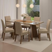 Conjunto Sala de Jantar Mesa Tampo de Vidro 6 Cadeiras Rustic/Crema/Imperial Valerie Madesa