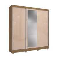 Guarda-Roupa Casal Kappesberg 3 Portas Reversiveis de Correr 3 Espelhos 2 Cabideiros Nogueira/Macadâmia