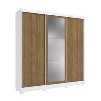 Guarda-Roupa Casal Kappesberg 3 Portas  Reversiveis de Correr 3 Espelhos 4 Gavetas Branco/Nogueira