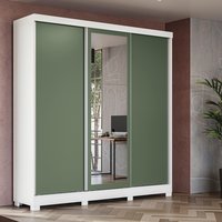 Guarda-Roupa Casal Kappesberg 3 Portas Reversiveis de Correr 3 Espelhos 2 Prateleiras Branco/Nogueira