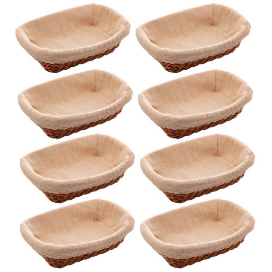 Kit 8 Cestas Porta Pão 24,5x17cm Lyor Plástico Rattan Tecido Mesa Posta Hotel