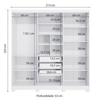 Guarda-Roupa Casal Kappesberg 3 Portas Reversiveis de Correr 3 Espelhos 4 Nichos Branco/Nogueira