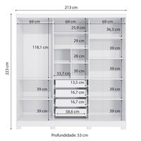 Guarda-Roupa Casal Kappesberg 3 Portas Reversiveis de Correr 3 Espelhos 2 Cabideiros Branco