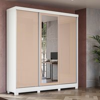 Guarda-Roupa Casal Kappesberg 3 Portas Reversiveis de Correr 3 Espelhos 4 Nichos Branco