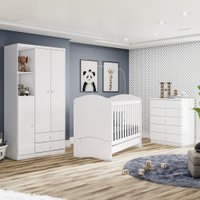 Quarto de Bebê Completo Bala de Menta 3 Portas 7 Gavetas Branco - Henn