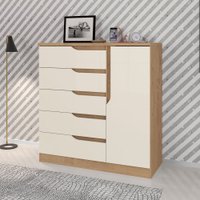 Cômoda Paris New 1 Porta 5 Gavetas Rustico/Natura/Off White - Atualle Móveis
