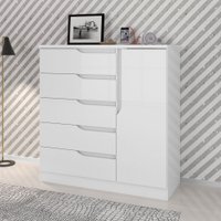 Cômoda Paris New 1 Porta 5 Gavetas Branco Brilho - Atualle Móveis