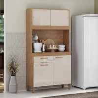 Cozinha Compacta Ceara 4 Portas 1 Gaveta Canelato Rustico/Natura Off White - Atualle Móveis