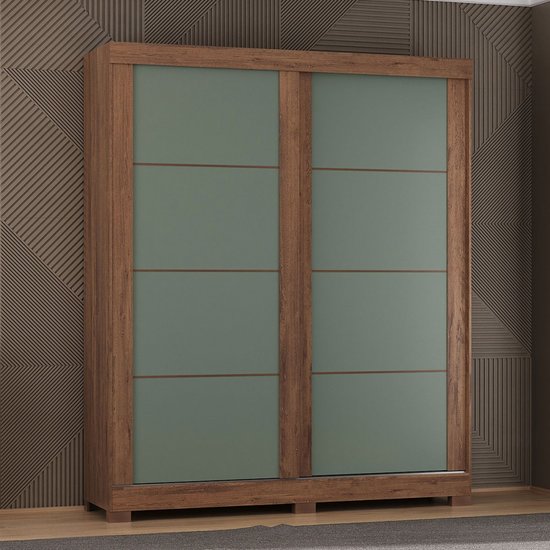 Guarda-Roupa Solteiro Montana 2 Portas 2 Gavetas Freijo Rustico/Preto/Green Fosco - Atualle Móveis