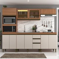 Cozinha Completa Cecilia 10 Portas 3 Gavetas com Vidro Freijó/Off White -  Jcarvalho