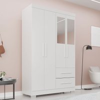 Guarda-Roupa Diamante Premium 4 Portas 2 Gavetas com Pés e Espelho Branco - Pnr Móveis