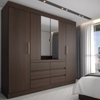 Guarda-Roupa Casal Honey 4 Portas 6 Gavetas com Espelho ébano - Pm