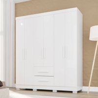 Guarda-Roupa Casal Diamante 6 Portas 2 Gavetas com Pés Branco - Pnr Móveis