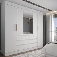 Guarda-Roupa Casal Honey 4 Portas 6 Gavetas com Espelho Branco - Pm