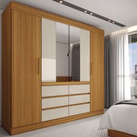 Guarda-Roupa Casal Honey 4 Portas 6 Gavetas com Espelho Cinamomo/Off White - Pm