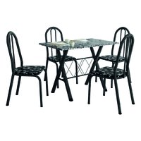 Conjunto Sala De Jantar Mesa Deise Com 4 Cadeiras Diva 1,20m Granito Preto Craquelado/Floral Artefamol
