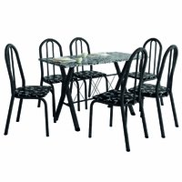 Conjunto Sala De Jantar Mesa Deise Com 6 Cadeiras Diva 1,40m Granito Preto Craquelado/Floral Artefamol