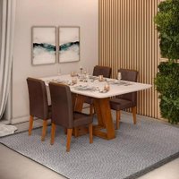 Conjunto de Sala de Jantar 4 Cadeiras Tampo SEM VIDRO 170x90 DJ Móveis Kiara Freijó Yasmin Moca