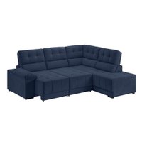 Sofá de Canto 3 Lugares Retrátil e Reclinável Firenze Suede Azul Marinho