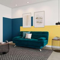 Sofá-Cama Casal 3 Lugares Superior Suede Azul Turquesa