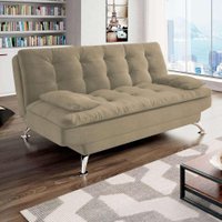 Sofá-Cama 3 Lugares Casal Premium Suede Velvet Bege