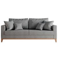 Sofá 3 Lugares Beny Base de Madeira Linho Cotton Cinza