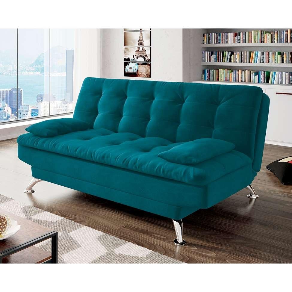 Sofá-Cama Casal 3 Lugares Premium A2 Suede Azul Turquesa