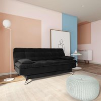 Sofá-Cama Casal 3 Lugares Estilo Suede Pés de Metal Preto