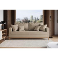 Sofá 3 Lugares Beny Base de Madeira Linho Cotton Bege