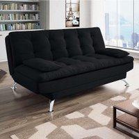 Sofá-Cama Casal 3 Lugares Premium Suede Pés de Metal Preto