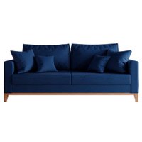 Sofá 3 Lugares Beny Base de Madeira Linho Cotton Azul Marinho