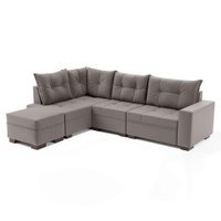 Sofá de Canto 7 Lugares Glória Suede Cinza