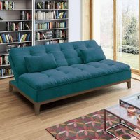 Sofá-Cama 3 Lugares Casal Premium Base e Pés de Madeira Suede Azul