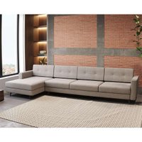 Sofá 4 Lugares Living com Chaise Esquerdo Pé Palito Linho Cotton Cru