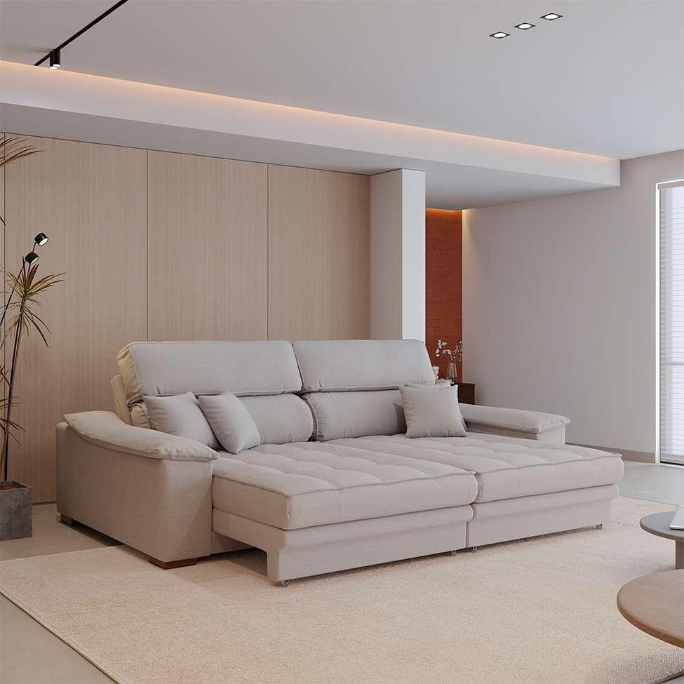 Sofá 3 Lugares Retrátil e Reclinável Lupin Linho Cru