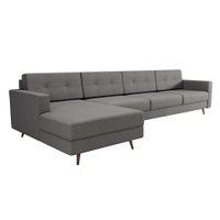 Sofá 4 Lugares Living com Chaise Esquerdo Pé Palito Linho Cotton Cinza
