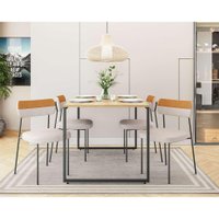 Conjunto de Mesa de Jantar Retangular com Tampo Natura Porto e 4 Cadeiras Mona Linho Bege