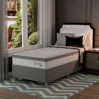 Cama Box com Colchão Solteiro Sigma Molas Ensacadas (22x88x188) Branco e Cinza