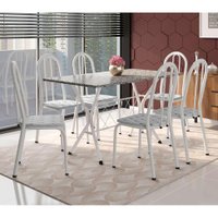 Conjunto de Mesa com 6 Cadeiras Bruna Cinza e Estampa Capitonê