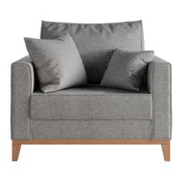 Poltrona Beny Pés e Base em Madeira Linho Cotton Cinza