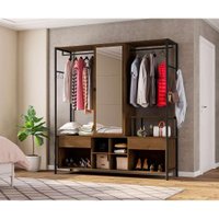 Guarda-Roupa Closet Modulado com Espelho New Barcelona 1 PT 2 GV Preto e Demolição 174 cm