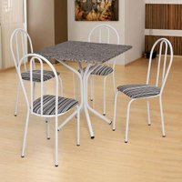 Conjunto de Mesa com 4 Cadeiras Thais Branco, Listrado Branco e Preto