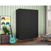 Guarda-Roupa Solteiro Retrô 3 PT 3 GV Preto