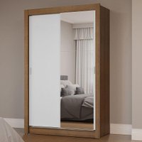 Guarda-Roupa Solteiro 2 Portas de Correr com Espelho Rustic/Branco Milano Madesa