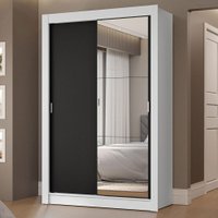 Guarda-Roupa Solteiro 2 Portas de Correr com Espelho 2 Gavetas Branco/Preto Vivare Madesa