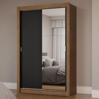 Guarda-Roupa Solteiro 2 Portas de Correr com Espelho Rustic/Preto Milano Madesa