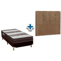 Cama Box Solteiro CRC + Colchão Ortopédico Light Ortobom Mais Cabeceira Clean Suede Bege