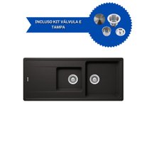 Cuba De Cozinha Em Quartzo Schock By Arell 201e + Válvula de Inox com Cesto e Tampa Decorativa Preto/Inox